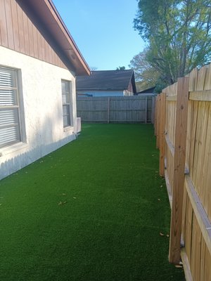 Turf Installation - This job here was a complete installation. We take out 2 to 3 inches of grass and replace it with crush concrete then we place artificial grass on top to create a beautiful five star back yard. A yard that the whole family including your pets, can enjoy. Turf Installation - This job here was a complete installation. We take out 2 to 3 inches of grass and replace it with crush concrete then we place artificial grass on top to create a beautiful five star back yard. A yard that the whole family including your pets, can enjoy.
