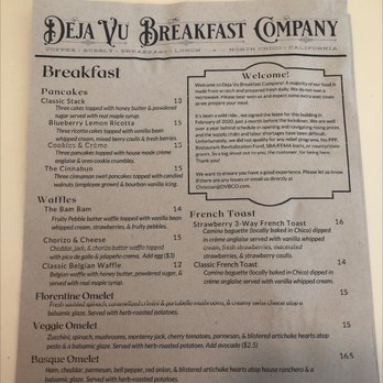 Deja Vu Breakfast Company - Menu - Breakfast & Brunch Near Me - Chico, California