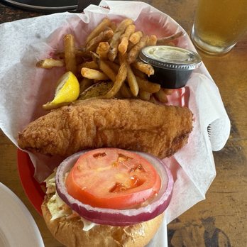 The Crab Shack - Fried Flounder burger with coleslaw added instead of lettuce - Seafood Near Me - Folly Beach, South Carolina