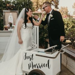 Customized paleta cart with "Just Married" vinyl