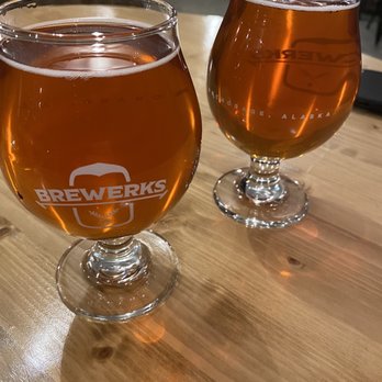 Brewerks - two glasses of beer on a table - Breweries Near Me - Anchorage, Alaska