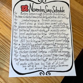 D'Lish by Tish Cafe - Monthly soup menu - Breakfast & Brunch Near Me - Saskatoon, Saskatchewan