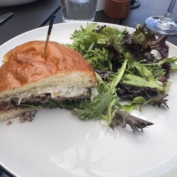 Nell Thorn Restaurant & Pub - August 12, 2025 - Waygu Burger with side salad (split). So good! - New American Near Me - La Conner, Washington Nell Thorn Restaurant & Pub - August 12, 2025 - Waygu Burger with side salad (split). So good! - New American Near Me - La Conner, Washington