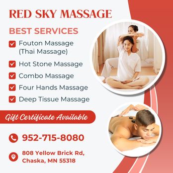 Red Sky Massage - Check out our services and benefits - Massage Therapy Near Me - Chaska, Minnesota