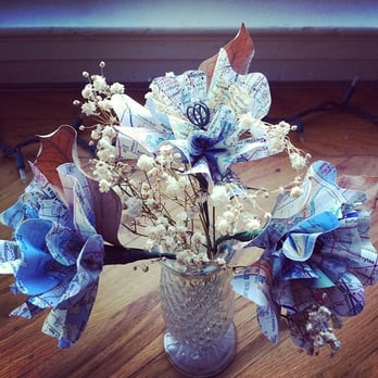 The Floral Loft - Paper flowers made from maps w/ baby's breath flowers (my husband got the vase there too!) - Florists Near Me - San Francisco, California The Floral Loft - Paper flowers made from maps w/ baby's breath flowers (my husband got the vase there too!) - Florists Near Me - San Francisco, California