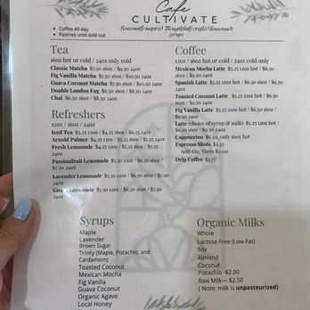 Cafe Cultivate - drink menu, SO GOOD! so many choices - Cafes Near Me - Redlands, California Cafe Cultivate - drink menu, SO GOOD! so many choices - Cafes Near Me - Redlands, California