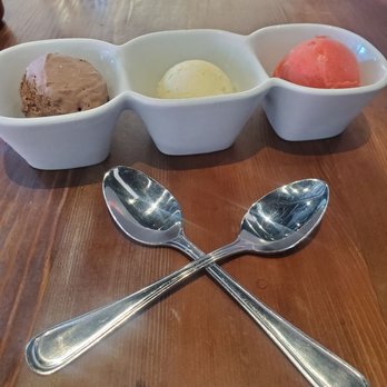 Kitchen Door - Trio of sweets: chocolate and vanilla ice cream, plus strawberry sorbet. - Cocktail Bars Near Me - Napa, California