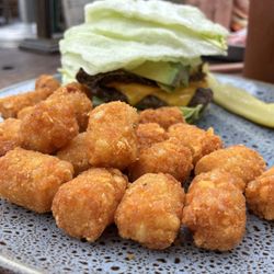 The Backyard at Chez Jays - Tots and breakfast burger lettuce wrapped