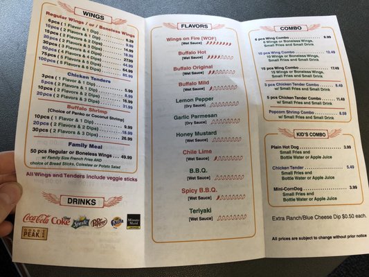 Menu photo 6 Wings On Fire Tucson, AZ