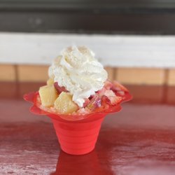 Dog House - Small Snowball with our new fruit toppings and whip cream!!