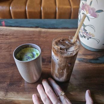 Tian Tea House - Competition grade matcha with oat milk and black sesame cream, hojicha latte - Coffee & Tea Near Me - Kansas City, Missouri