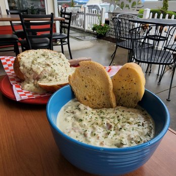 Bob's Chowder Bar - New England Clam Chowder (one served with crostini's and the other in a sourdough bread bowl) - Seafood Near Me - Anacortes, Washington