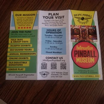 Pacific Pinball Museum - Pamphlet and a couple pics. - Arcades Near Me - Alameda, California Pacific Pinball Museum - Pamphlet and a couple pics. - Arcades Near Me - Alameda, California