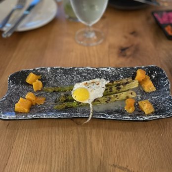 AMBAR Restaurant, Clarendon - Asparagus with quail egg - Modern European Near Me - Arlington, Virginia
