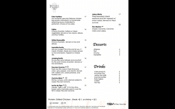 Menu photo 6 Peru Taco Bar Dublin, OH