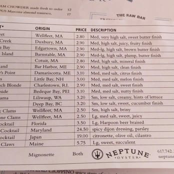 Neptune Oyster - The raw bar selection and some good description - Seafood Near Me - Boston, Massachusetts
