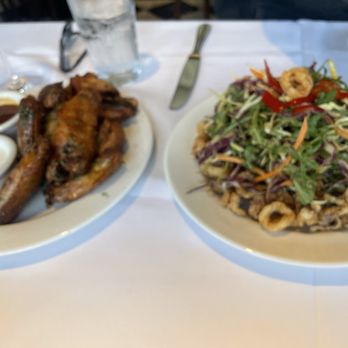 Mustards Grill - Crazy Good Chicken Wings and Crispy Calamari, curried slaw, Fresno chilies - New American Near Me - Napa, California Mustards Grill - Crazy Good Chicken Wings and Crispy Calamari, curried slaw, Fresno chilies - New American Near Me - Napa, California