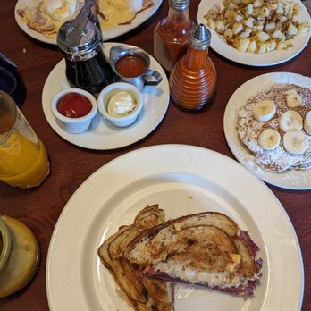 The Original Pancake House - Crispy Reuben sandwich, side of Banana Pancakes, Benedict, side of potatoes - Breakfast & Brunch Near Me - Dallas, Texas The Original Pancake House - Crispy Reuben sandwich, side of Banana Pancakes, Benedict, side of potatoes - Breakfast & Brunch Near Me - Dallas, Texas