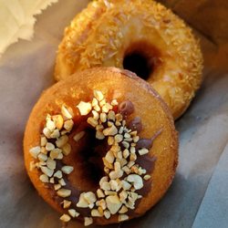 Tasty-O Donuts - Chocolate peanut cake, Toasted coconut glazed