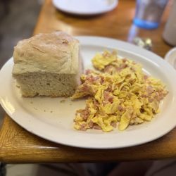 Harriette's Restaurant - Quickie - a homemade biscuit (which was very airy and light) with scrambled egg and diced ham.