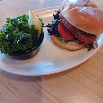 Native Foods - Hot honee chicken sandwich with steamed kale - Vegan Near Me - Glendale, Colorado Native Foods - Hot honee chicken sandwich with steamed kale - Vegan Near Me - Glendale, Colorado