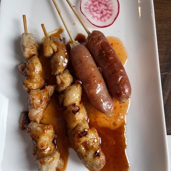 Izakaya Ajimi - Chicken and sausage skewers - Izakaya Near Me - Brooklyn, New York Izakaya Ajimi - Chicken and sausage skewers - Izakaya Near Me - Brooklyn, New York