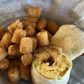 Cross Grain Brewhouse - Breakfast wrap. No potatoes available. Bad tots thrown in. - American Near Me - Boise, Idaho Cross Grain Brewhouse - Breakfast wrap. No potatoes available. Bad tots thrown in. - American Near Me - Boise, Idaho
