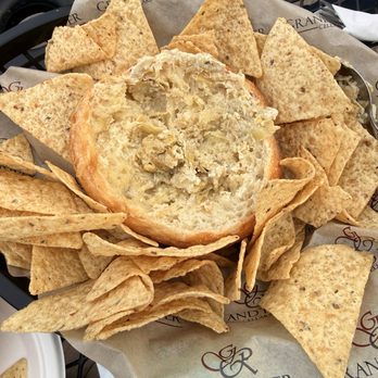Grand River Cellars - Artichoke and Asiago Dip - wasn't much dip to start with, so a lot of chips left. - Wineries Near Me - Madison, Ohio