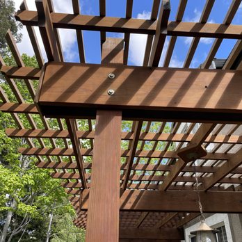 FCR Fence & Deck - Close up shot on newly stained pergola. - Fences & Gates Near Me - Martinez, California FCR Fence & Deck - Close up shot on newly stained pergola. - Fences & Gates Near Me - Martinez, California