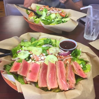 Off The Hook Fish Grill - Seared ahi tuna salad. Raspberry vinaigrette. So, so, so good! - Seafood Near Me - Whittier, California Off The Hook Fish Grill - Seared ahi tuna salad. Raspberry vinaigrette. So, so, so good! - Seafood Near Me - Whittier, California