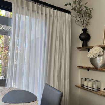 Top Treatment - Custom drapery and square, modern hardware - Shutters Near Me - Torrance, California