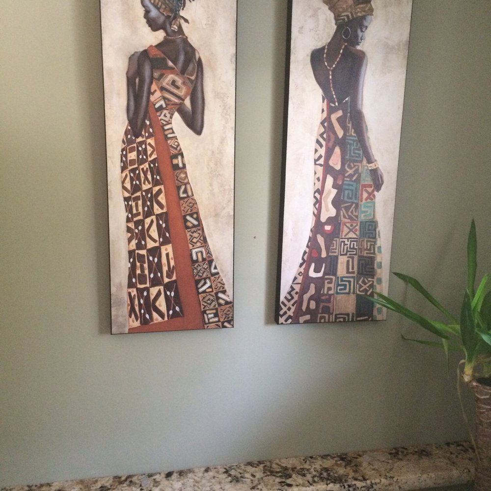 Beautiful granite shelf pulling the colors from the room and the paintings Beautiful granite shelf pulling the colors from the room and the paintings