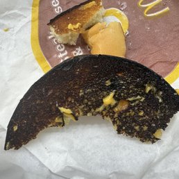Burnt breakfast bagel.