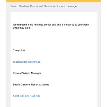 Beach Gardens Resort & Marina - Message from Rooms Division manager received on August 15th, 2022 - Resorts Near Me - Powell River, British Columbia