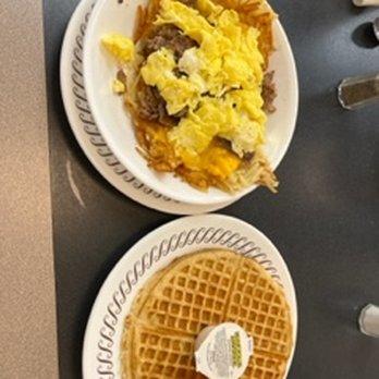 Waffle House - Hashbrowns, Egg, Sausage and Cheese Bowl and a waffle! - Diners Near Me - Tucson, Arizona Waffle House - Hashbrowns, Egg, Sausage and Cheese Bowl and a waffle! - Diners Near Me - Tucson, Arizona