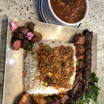 Arbeel Kabab - Beef kabab and chicken tikka with biryani rice and eggplant stew - Kebab Near Me - Dearborn, Michigan Arbeel Kabab - Beef kabab and chicken tikka with biryani rice and eggplant stew - Kebab Near Me - Dearborn, Michigan