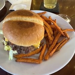 Texans Grill N Bar - Bacon cheeseburger with sweet potato fries