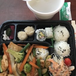 Chicken Teriyaki Lunch Box. comes with California roll, gyoza, miso soup and salad. Chicken Teriyaki Lunch Box. comes with California roll, gyoza, miso soup and salad.