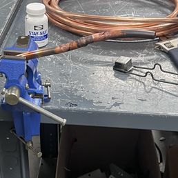 Soldering a copper line in class for the 1st time. Great experience my instructor was there all the way.