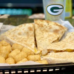 The Beer Gardens - Cheese & Chicken Quesadilla with Tots - delish!!
