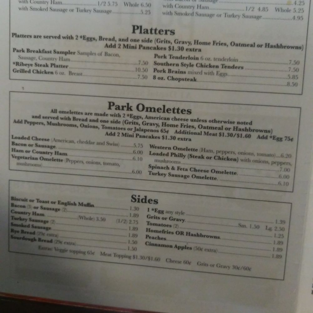 The Park Restaurant - Breakfast page 1 - Breakfast & Brunch Near Me - Burlington, North Carolina