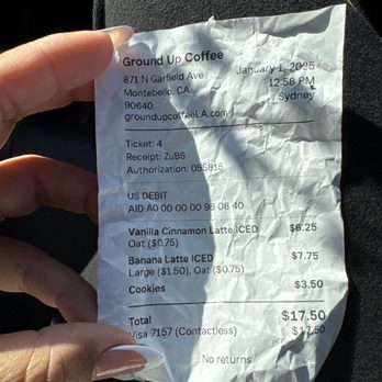 Ground Up Coffee - Receipt - Coffee & Tea Near Me - Montebello, California Ground Up Coffee - Receipt - Coffee & Tea Near Me - Montebello, California