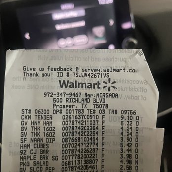 Walmart Supercenter - a receipt for a walmart supercenter - Grocery Near Me - Prosper, Texas