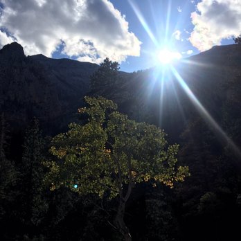 Mary Jane Falls - Sun peeking over the mountains ~ - Hiking Near Me Mary Jane Falls - Sun peeking over the mountains ~ - Hiking Near Me