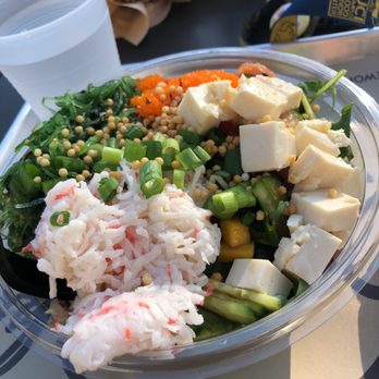 Pokeworks - Half rice/ half salad bowl with 3 proteins - Poke Near Me - Irvine, California Pokeworks - Half rice/ half salad bowl with 3 proteins - Poke Near Me - Irvine, California