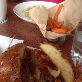 Steamworks - Pulled pork sandwich with yam fries - Pubs Near Me - Vancouver, British Columbia Steamworks - Pulled pork sandwich with yam fries - Pubs Near Me - Vancouver, British Columbia