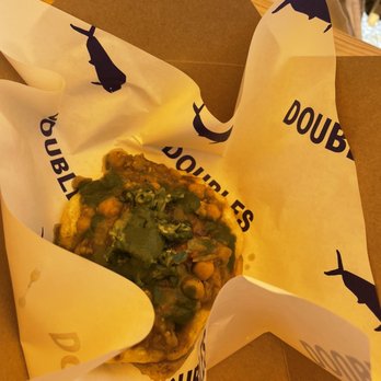 Doubles - The Double, extremely difficult to eat in the box . They need to serve it on a plate. - Trinidadian Near Me - Amagansett, New York