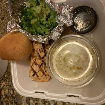 Logan's Roadhouse - Salmon, corn, broccoli and a roll from take out. - Steakhouses Near Me - Bessemer, Alabama Logan's Roadhouse - Salmon, corn, broccoli and a roll from take out. - Steakhouses Near Me - Bessemer, Alabama