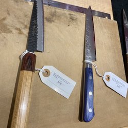 Seisuke Knife - Sakai Takayuki Blue Super Petty-Utility Japanese Knife and Seisuke Blue Steel No. 2 Nashji Kiritsuke with blue Pakka wood handle