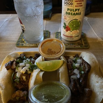 Sabor Azteca - Two steak tacos takeout. Love the taco tray, better than having them wrapped up and getting all soggy and squished.  Awesome spot - Mexican Near Me - Leominster, Massachusetts